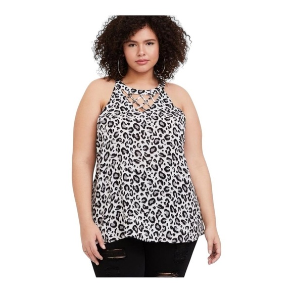 TORRID Leopard Print Challis Lattice Goddess Tank Top 2XL NWT - Picture 4 of 6
